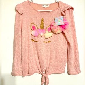 Between Unicorn Long sleeve top girl Size 12 With scrunchie